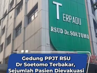 Insiden kebakaran terjadi di gedung lantai V, gedung pusat pelayanan jantung terpadu RSUD dr Soetomo, Jumat pagi sekitar 6.30 wib, 15 Mei 2026. Foto: tangkap layar video instagram@detik.jatim