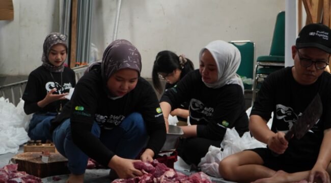 PT Pegadaian Kanwil XII Surabaya membentuk panitia aksi Peduli Pangan Sehat dalam merayakan Iedul Adha 2026. Membagikan 1.000 paket daging dari 11 ekor sapi dan 78 kambing. Foto: ist
