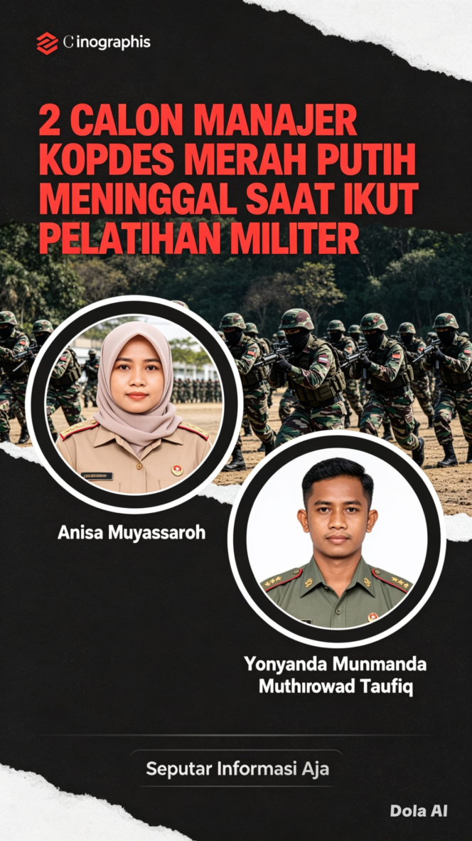 
					Calon manajer pengelola koperasi desa KDMP wajib mengikuti pelatihan dasar militer, namun dam proses pelatihan ini terjadi insiden teroisah ada orang meninggal dunia. Foto: grafis/ tim redaksi