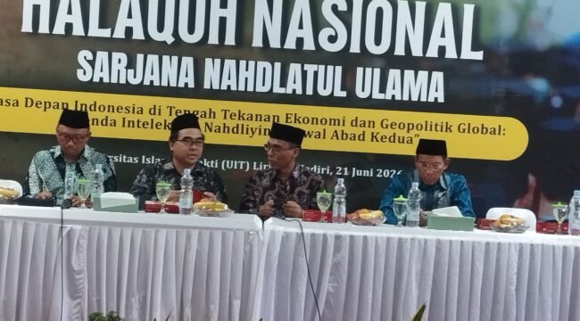 ISNU Jatim menggelar Halakoh Nasional mengambil tema ekonomi dan lolitik global, di Kediri, Minggu, 21 Juni 2026. Foto: ISNU Jatim