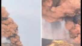 Gunung berapi di sekat Subda, Anak Krakatau meletus pad pukul 08.15 wib, Sabtu 4 Juli 2016. Foto: ist