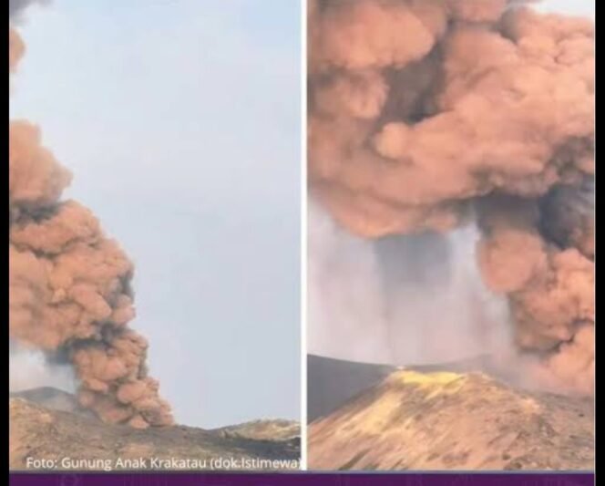
					Gunung berapi di sekat Subda, Anak Krakatau meletus pad pukul 08.15 wib, Sabtu 4 Juli 2016. Foto: ist