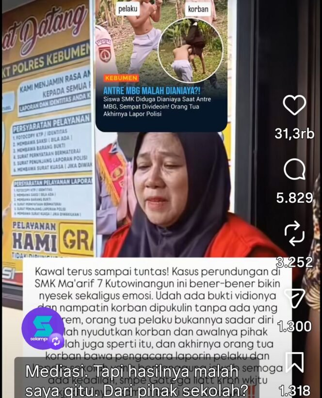
					Ibu korban melapor danmediasi, tetapi mengaku malah dipojokkan, sehingga kasusnya dilaporkan ke polres Kebumen dan naik menjadi perkara hukum, setelah kasus iti viral di media sosial. 
