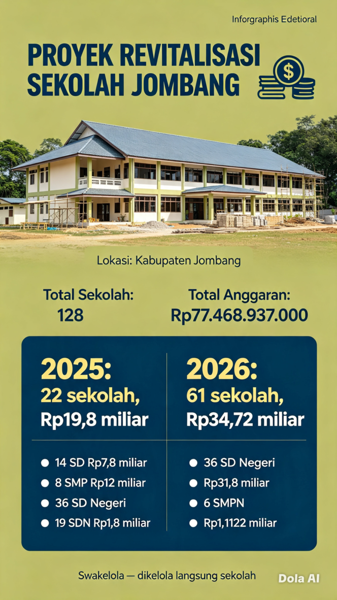 
					Proyek revitalisasi gedung PAUD, TK, SD dan SMP di Jombang. Grafis: Ist