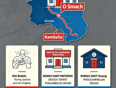 Militer Thailand dan ASEAN temukan kompleks 80nha, ada bangunan RS O Smach diduga jadi tempat pembedahan organ manusia secara paksa terutama migran gagal target. Grafis: ist