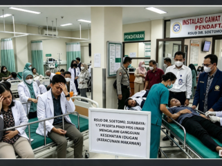 Sebanyak 172 dokter peserta PPDS di TSUD Dr. Soetoko, Surabaya, alani keracunan massal setelah makan makanan dari katering penyedia khusus rumah sakit. Foto: victory bees