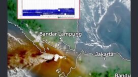 Jumat-Sabtu, 4-5 September 2026, gununh Anak Krakatau erupsi besar, getarannya terasa sampai di Jsbar, Banten dan Lampung. Foto: BBC