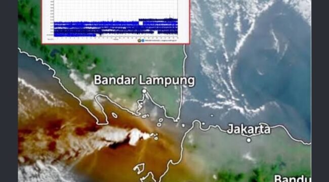 Jumat-Sabtu, 4-5 September 2026, gununh Anak Krakatau erupsi besar, getarannya terasa sampai di Jsbar, Banten dan Lampung. Foto: BBC