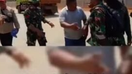 Muslihuddin Haruna alias Horo, yang menyebut diri Direktur Keamanan PT Tambang Rejeki Kolaka (TRK), pimpin aksi blokade jakur pasok material ke lokasi PSN PT IPIP, Kolaka. Foto: Ist