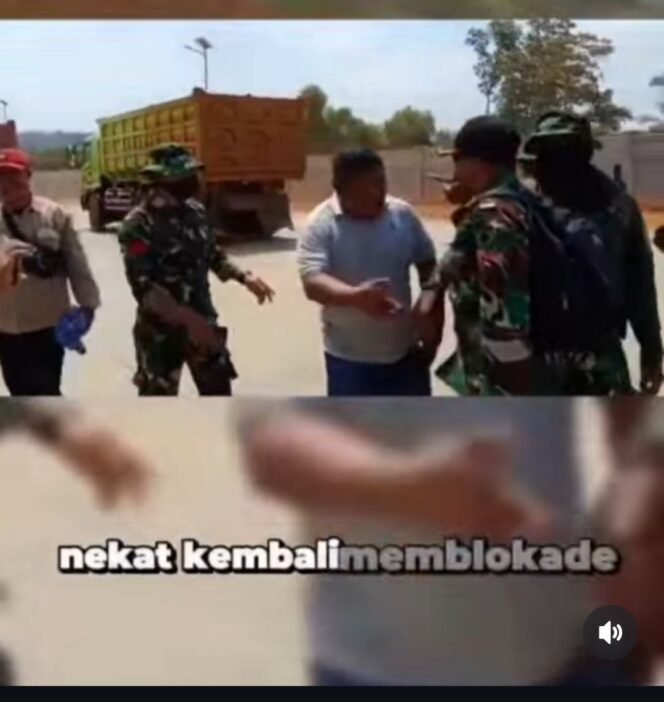 
					Muslihuddin Haruna alias Horo, yang menyebut diri Direktur Keamanan PT Tambang Rejeki Kolaka (TRK), pimpin aksi blokade jakur pasok material ke lokasi PSN PT IPIP, Kolaka. Foto: Ist
