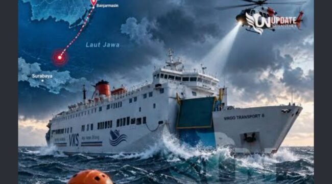 Ilustrasi kecelakaan laut menimpa KM Virgo 8 di perairan 80 mil arah Banjarmasin. Foto: update nusantara