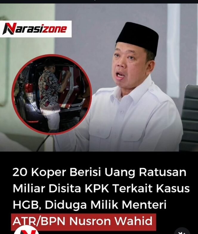 
					OTT KPK di Kantor ATR/BPN Bogor meringkus 17 orang, uang 20 koper diisukan milik Nusron Wahid. Foto: instagram@narasizonecom