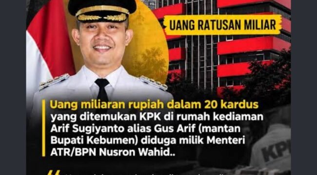 KPK saat meringkus dan menggeledah Aeif Sugiyanto alias Gus Arif, menyatakan uang itu milik menteri Nusron Wahid. Foto: instagram@dialek