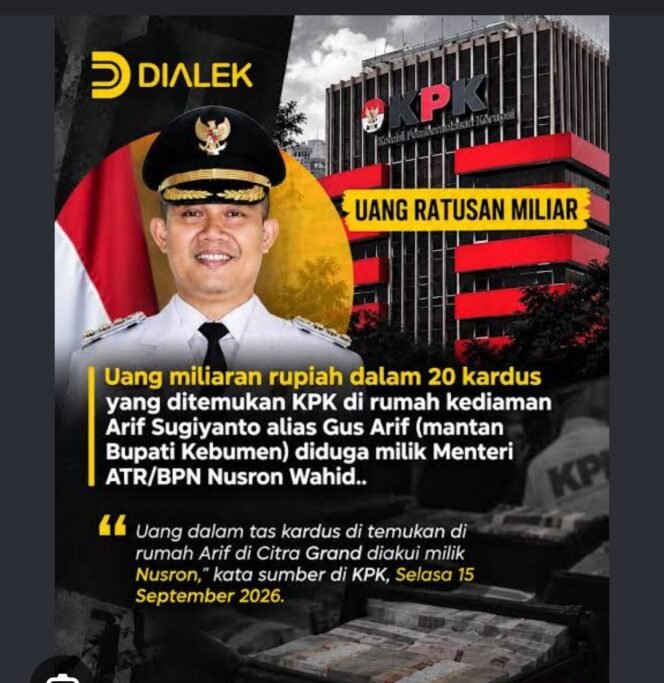 
					KPK saat meringkus dan menggeledah Aeif Sugiyanto alias Gus Arif, menyatakan uang itu milik menteri Nusron Wahid. Foto: instagram@dialek