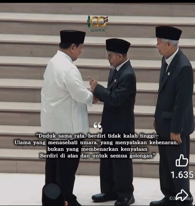 
					Presiden Prabowo Subianto dan KH Hasan Abdullah Sahal, Direktur Ponpes Modern Gontor, Ponorogo. Pada acara peringatan 100 Tahun Ponpes Modern Darussalam, Gontor, Ponorogo, Sabtu 19 September 2026. Foto: ist
