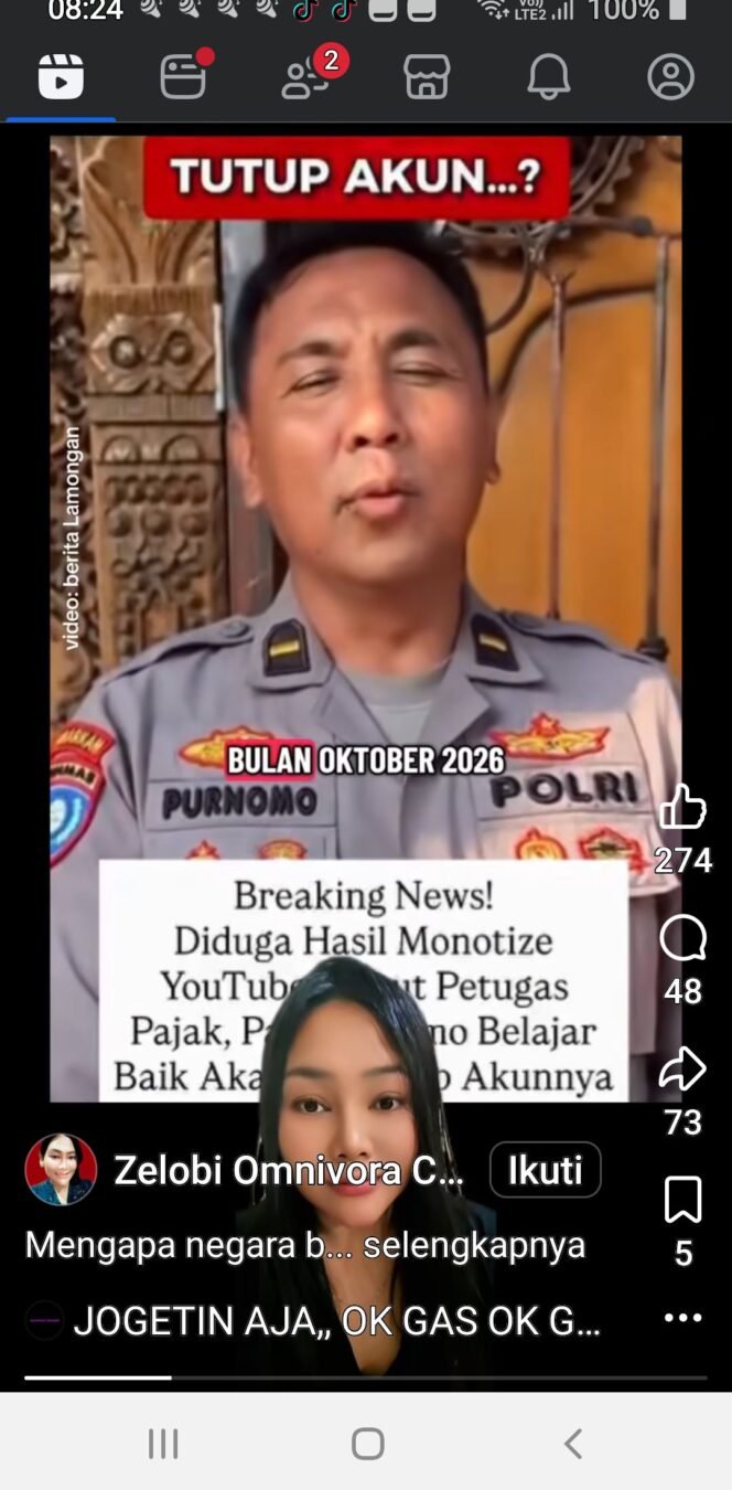 
					Menghadapi kedatangan dan pemeriksaan petugas pajak, Ipda Purnomo matikan tombol iklan pada akun youtube mililnya. Foto: facebook@zenobi omnivora