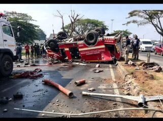Terjadi kecelakaan tunggal sebuah mobil Damkar Pemkab Pangkep, Sulsel, tiga petugas gugur, empat lainnya dirawat di rumah sakit, Selasa, 29 September 2026. Foto: ist