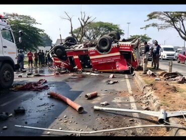 Terjadi kecelakaan tunggal sebuah mobil Damkar Pemkab Pangkep, Sulsel, tiga petugas gugur, empat lainnya dirawat di rumah sakit, Selasa, 29 September 2026. Foto: ist