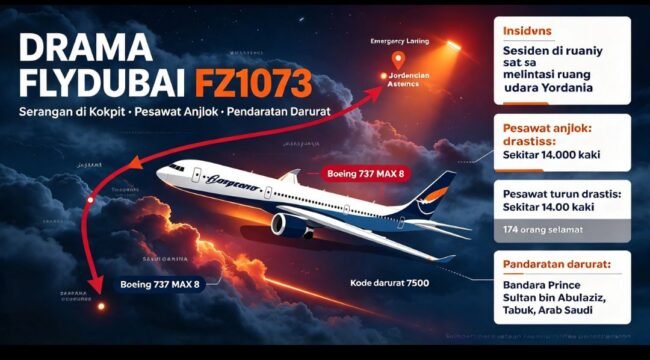 Insiden upaya pembajakan dilakukan oleh kopilot FlyDubai dalam penerbangan dari Dubai ke Israel, Rabu 30 September 2026. Grafis: ist