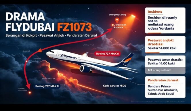 
					Insiden upaya pembajakan dilakukan oleh kopilot FlyDubai dalam penerbangan dari Dubai ke Israel, Rabu 30 September 2026. Grafis: ist