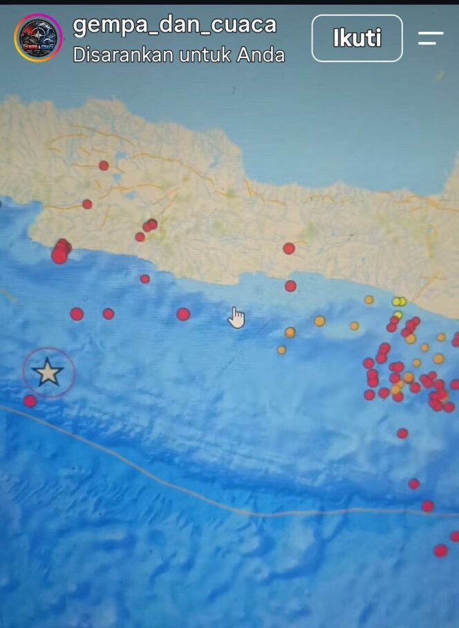 
					Terjadi gempa di lokasi sejauh 209 km lepas barat daya Sukabumi, 11 Oktober 2026. Foto: ist