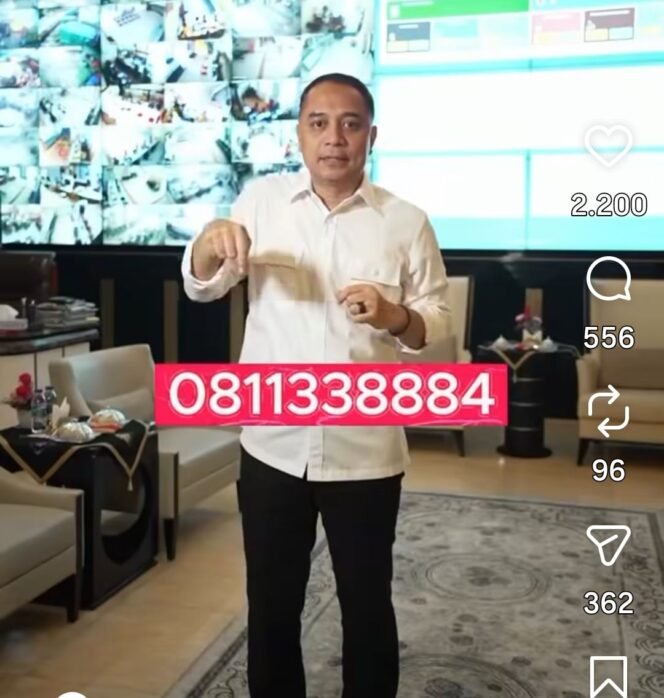 
					Walikota Surabaya Eri Cahyadi pasan nomor hotline, untuk menampung keluhan masyarakat. Foto: instagram@ericahyadi_