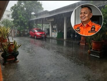 Kalaksa BPBD Jombang, Wiko Birawa Diaz Quintas (Insert), nyatakan hujan satu jam di Jombang, akibat rekayasa pemprov Jatim, untul atasi kebakaran hitan, Selasa 27 Oktober 2026. Foto: swarajombang.com/ priyo s.