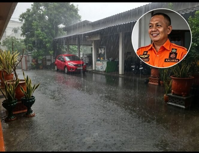 
					Kalaksa BPBD Jombang, Wiko Birawa Diaz Quintas (Insert), nyatakan hujan satu jam di Jombang, akibat rekayasa pemprov Jatim, untul atasi kebakaran hitan, Selasa 27 Oktober 2026. Foto: swarajombang.com/ priyo s.